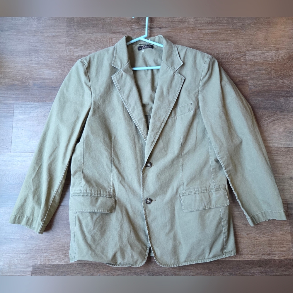 Vintage LL Bean Cotton Sage Green Khaki Tailored Blazer Coat Mens size 40 Short - Picture 5 of 9